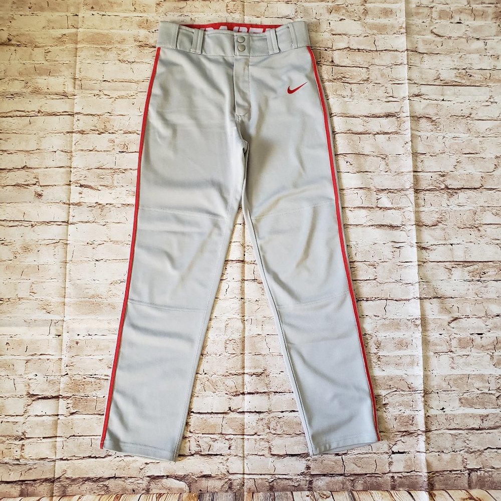 Nike Swingman Dri-Fit Youth XL EUC Baseball Pants - Gray w/ Red Stripe Piping.